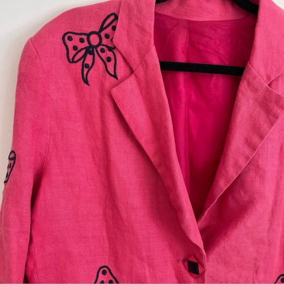 Vintage 80s‎ / 90s bright pink oversized blazer with embroidered  bow detail M - Picture 3 of 13